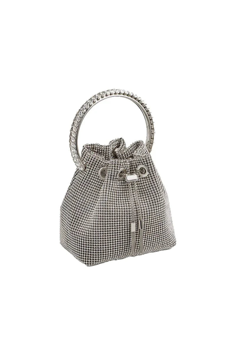 Womens Small Rhinestone Clutch Bucket Bags