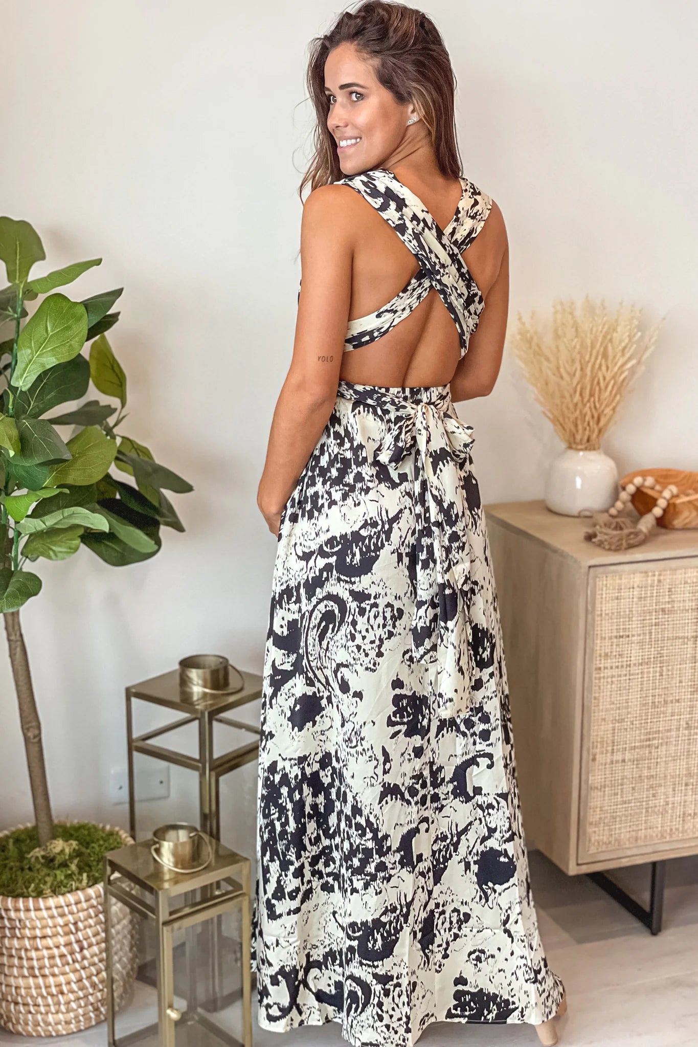 Cream Printed Multi Tie Maternity Maxi Dress