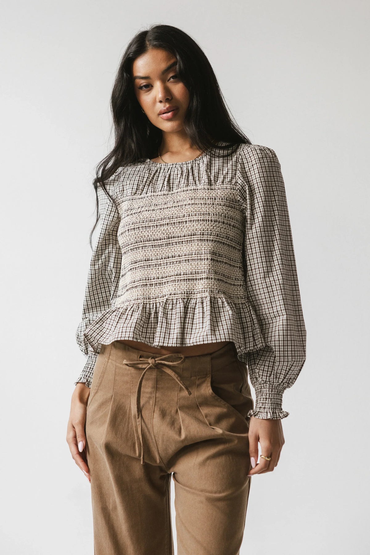 Kesley Smocked Blouse in Brown