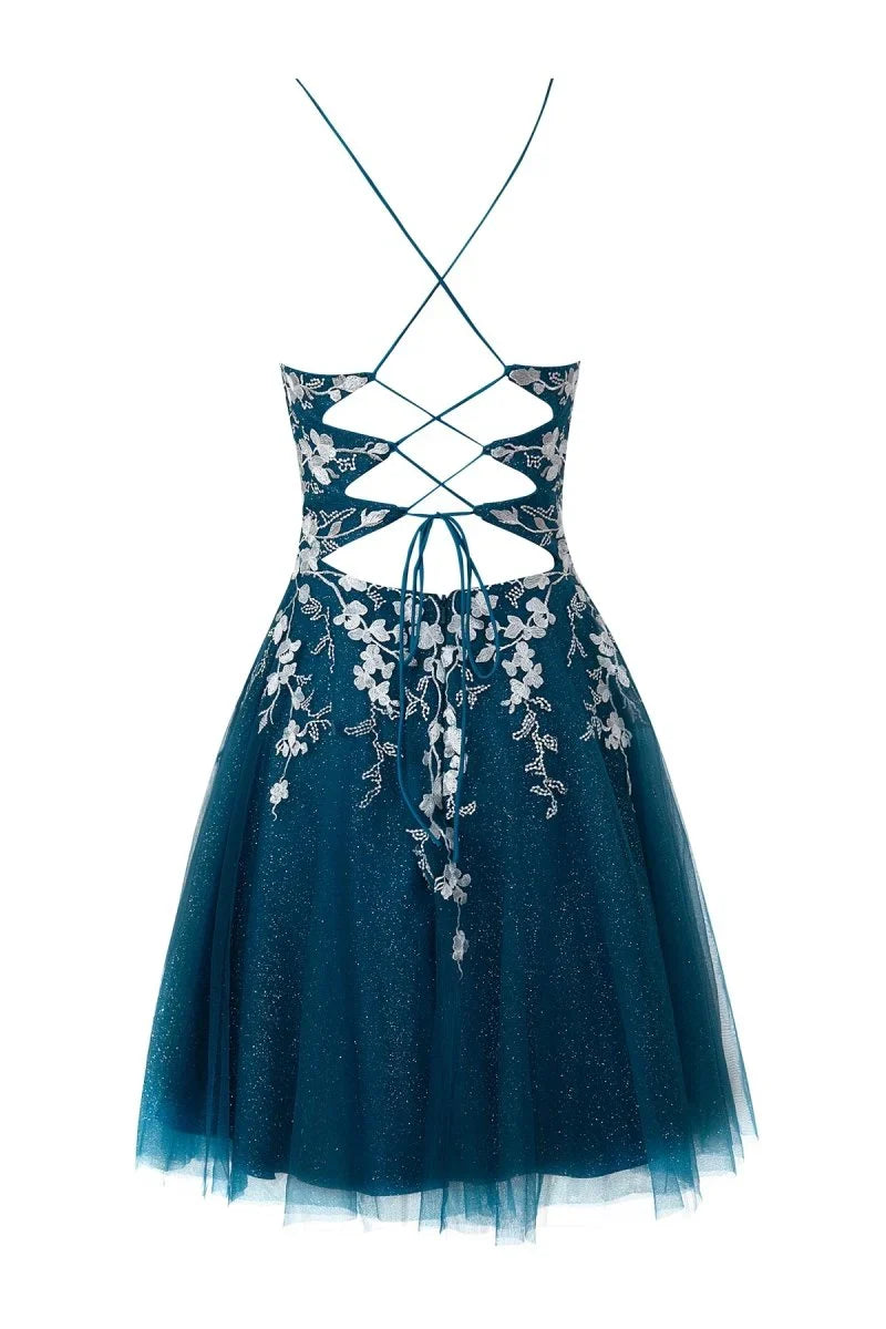 Aline Short Glitter Tulle Homecoming Dress with Appliques