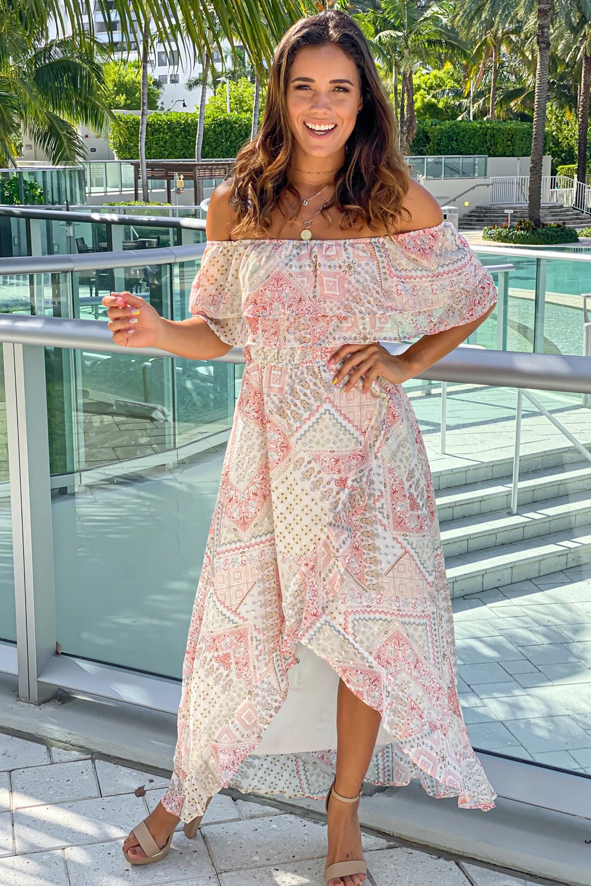 Multi Color Printed High Low Dress