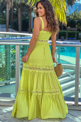 Lime Maxi Dress With Crochet Trim And Slit