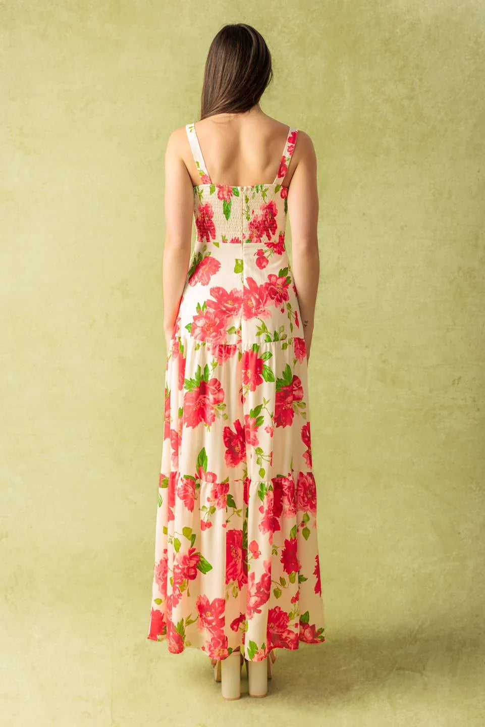CRIMSON BLOOMS RED FLORAL MAXI DRESS