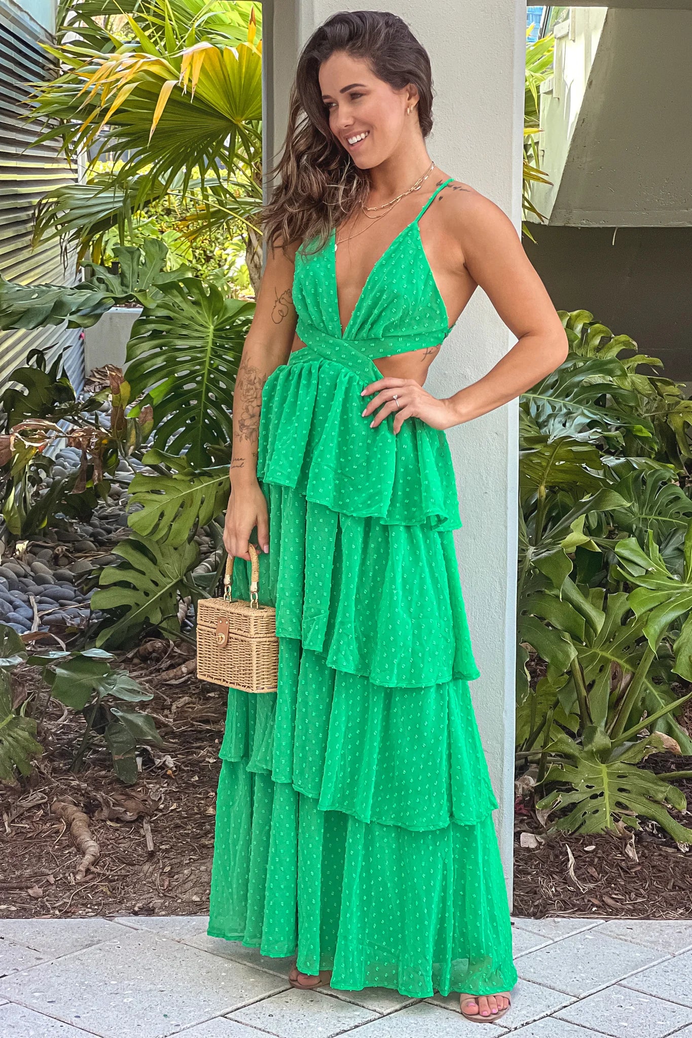 Kelly Green Ruffled Maxi Dress