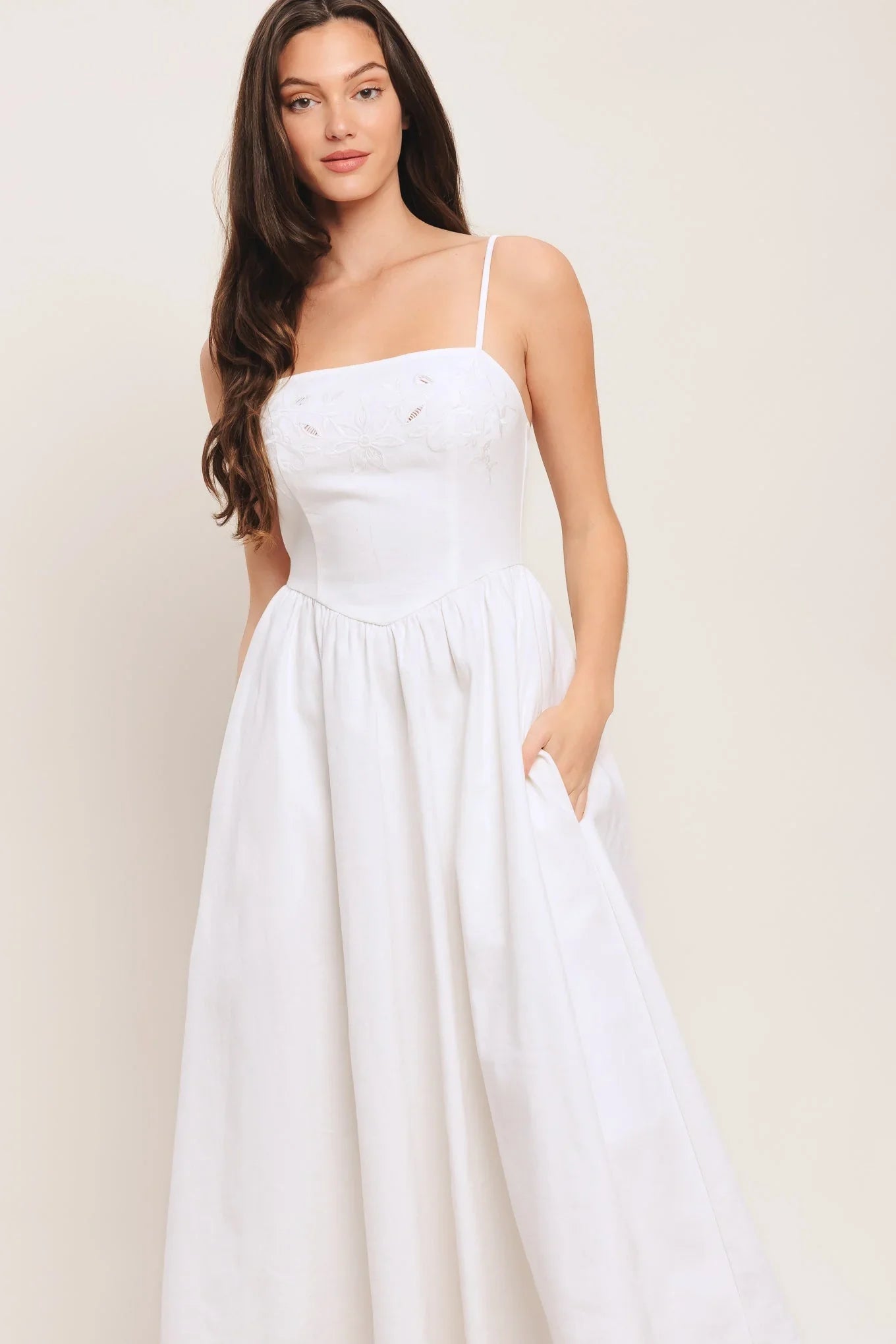 CLOUD PETAL WHITE DENIM MIDI DRESS