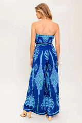 TRINA STRAPLESS JUMPSUIT NAVY BLUE MULTI