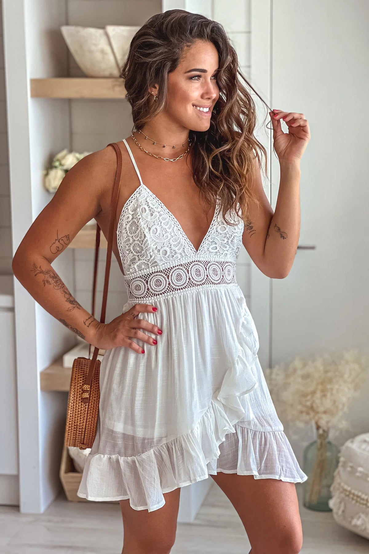 Off White High Low Dress with Crochet Top
