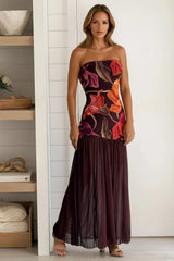 Raisin Floral Mesh Bottom Maxi Dress