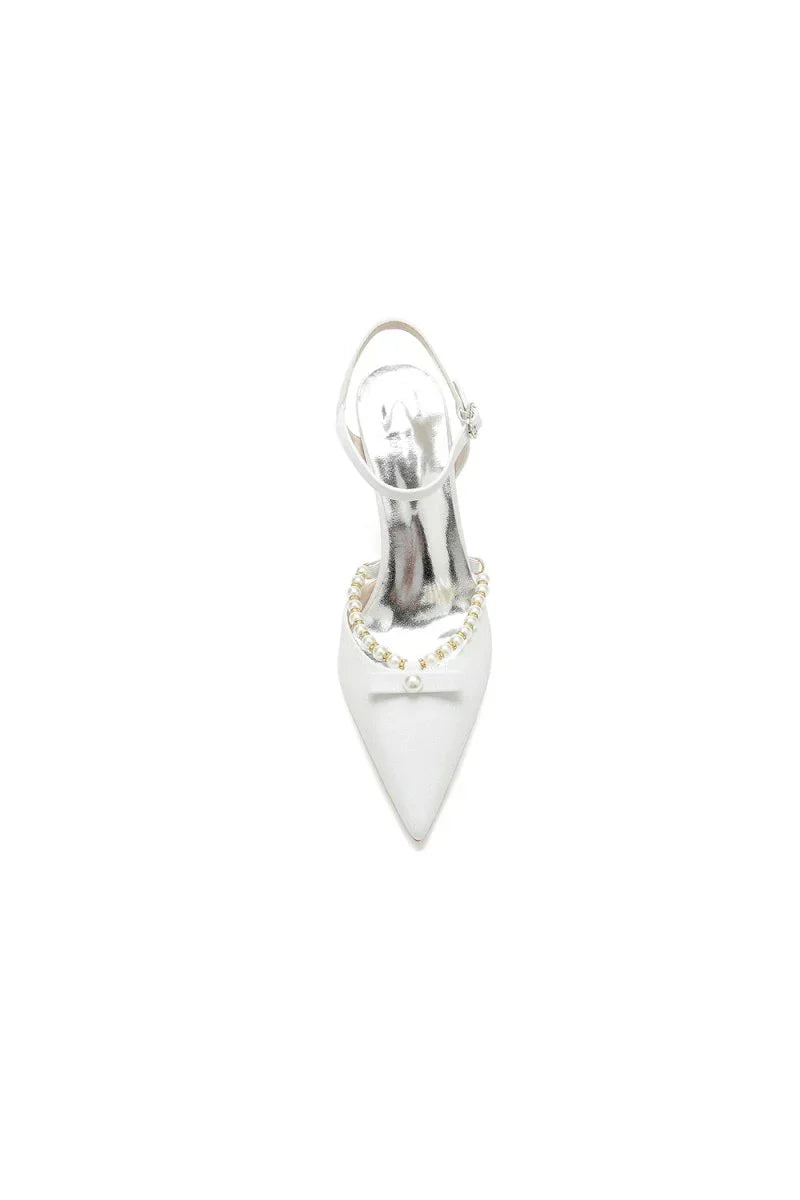 Pointed Toe Pearl Glitter Wedding Shoes With Bow