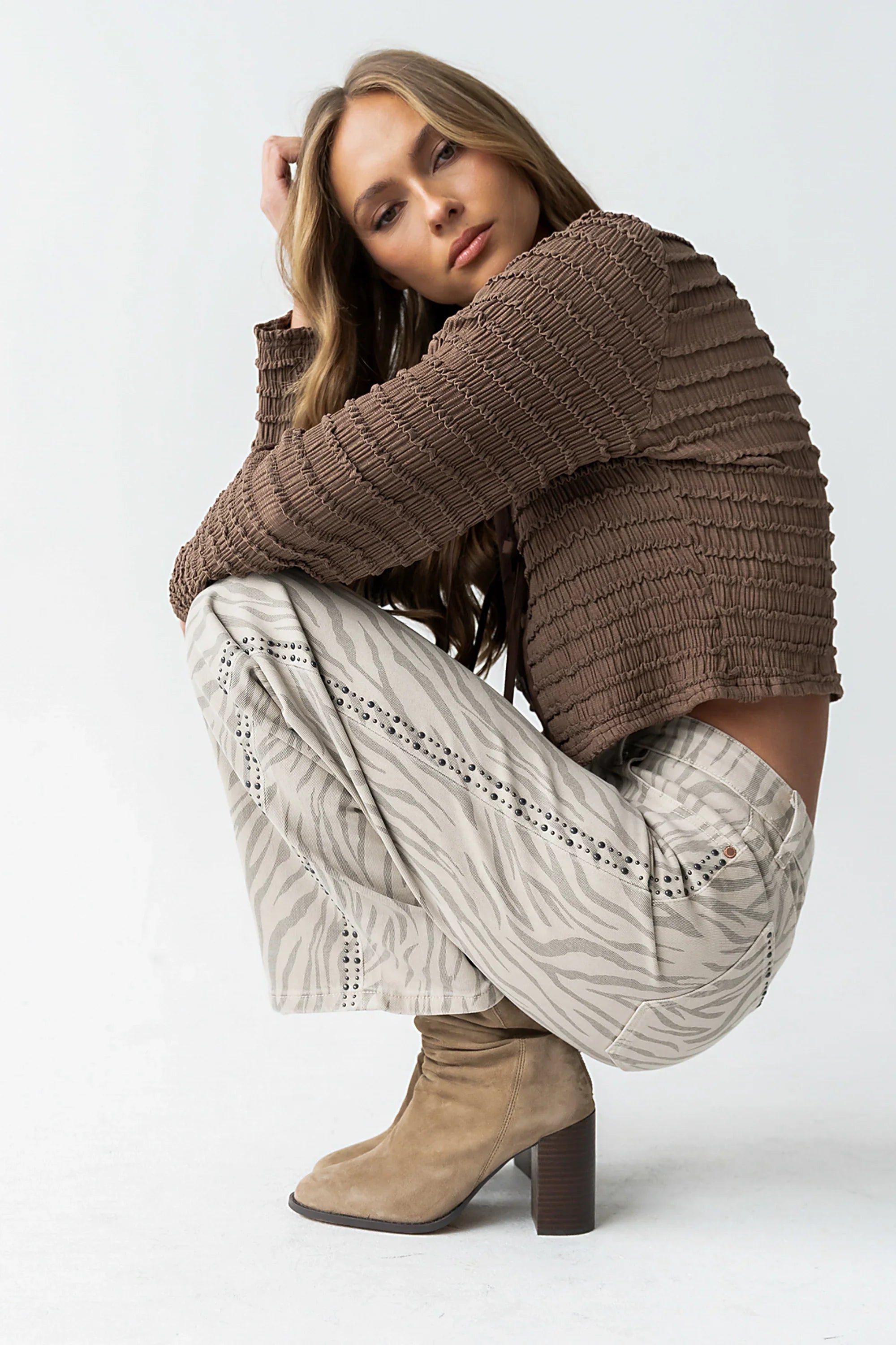 Jordy Textured Top in Brown FINAL SALE