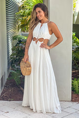 Off White Maxi Dress With Cut Out