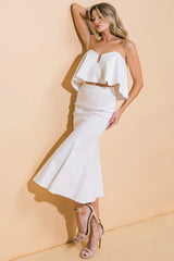 SUNSET STROLL WHITE CROP TOP SKIRT SET