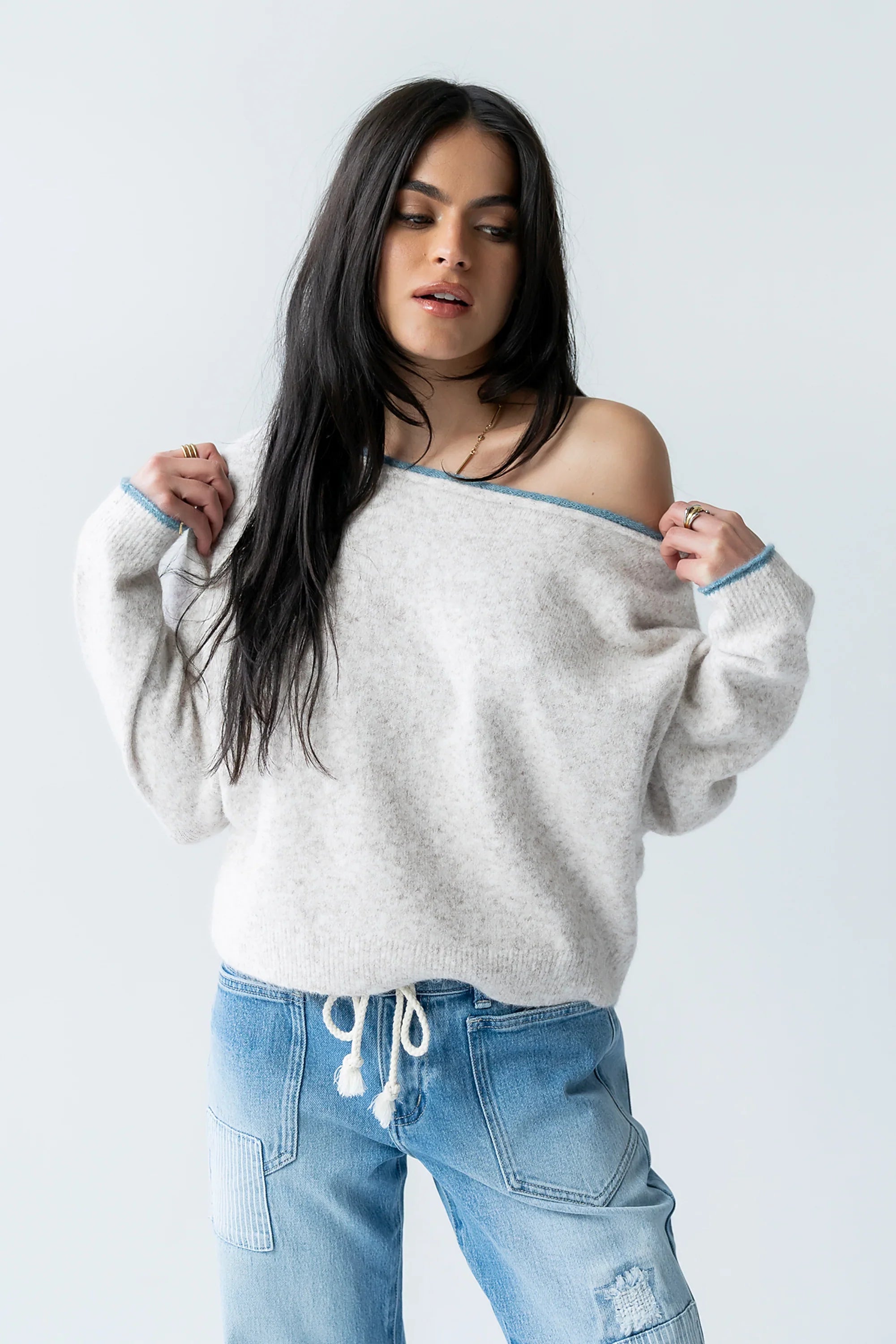 Kellie Contrast Sweater in Beige