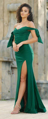 Amber Gown Off Shoulder Stretch Spandex Satin Dress With Ties