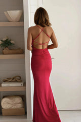 Deep Red Glitter Ruched Maxi Dress