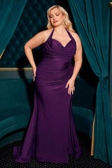 Autumn Gown Stretch Spandex Satin Halter Fitted Dress