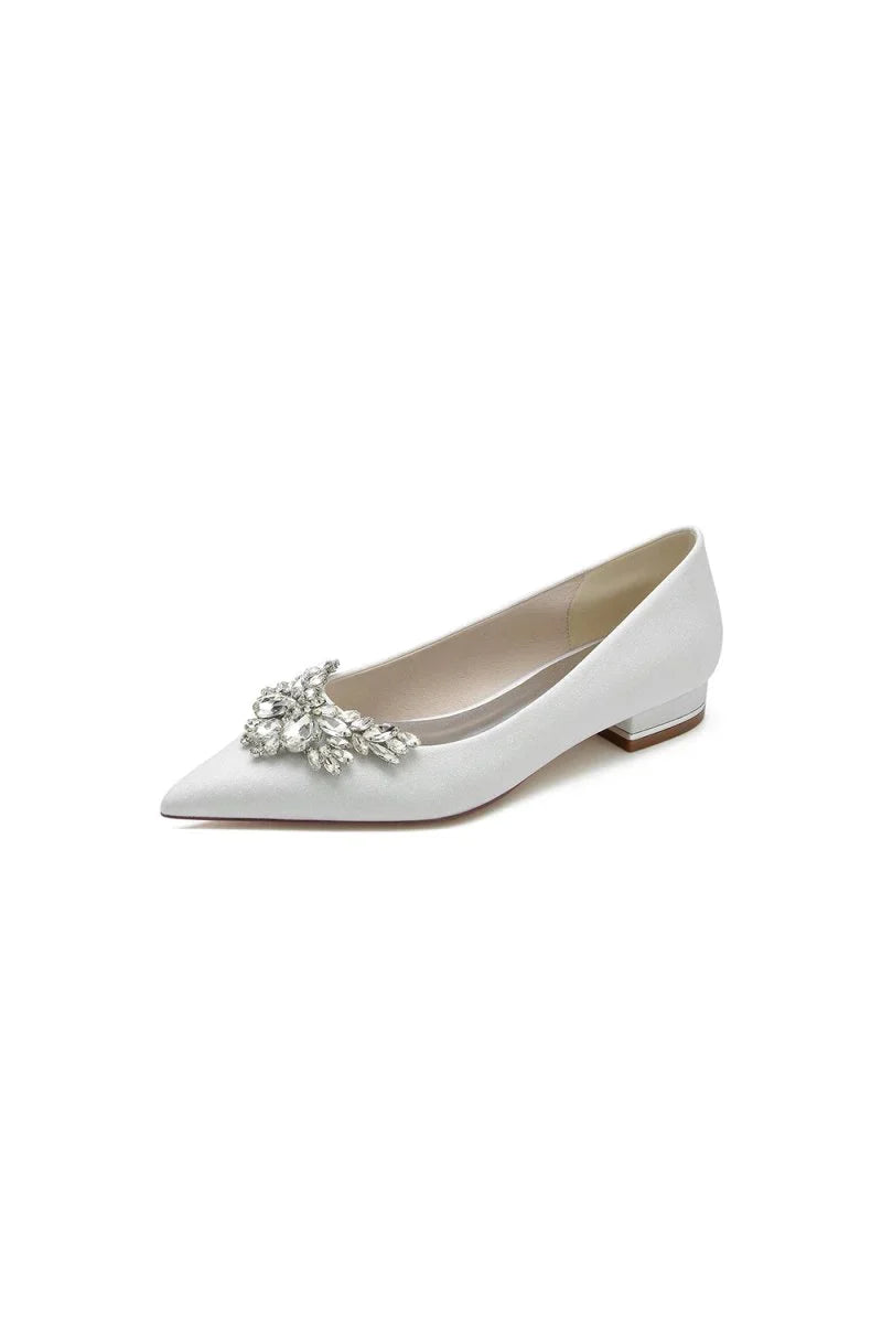 Glitter Pointed Toe Rhinestone Low Heels