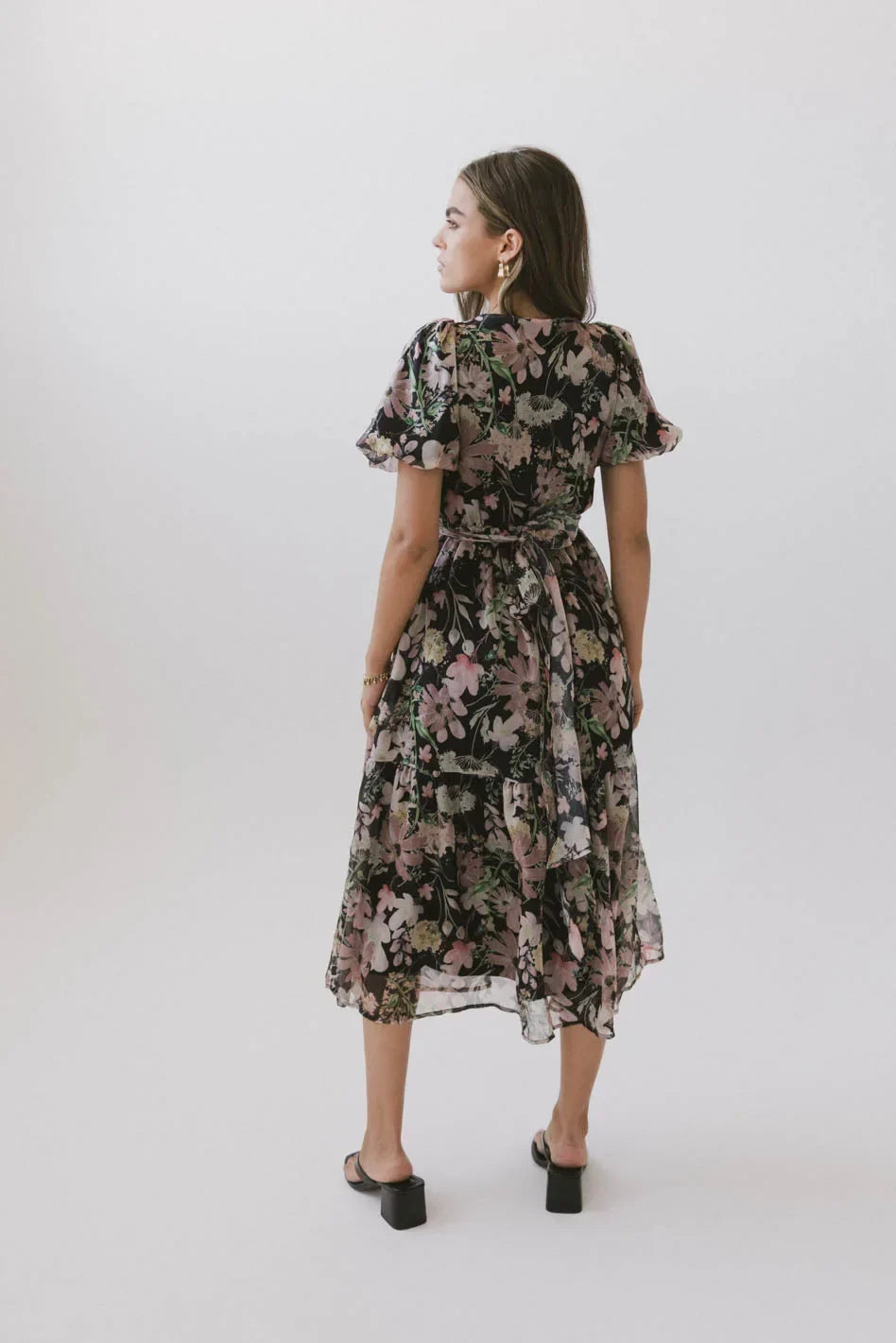 Angelique Floral Tie Dress in Black FINAL SALE