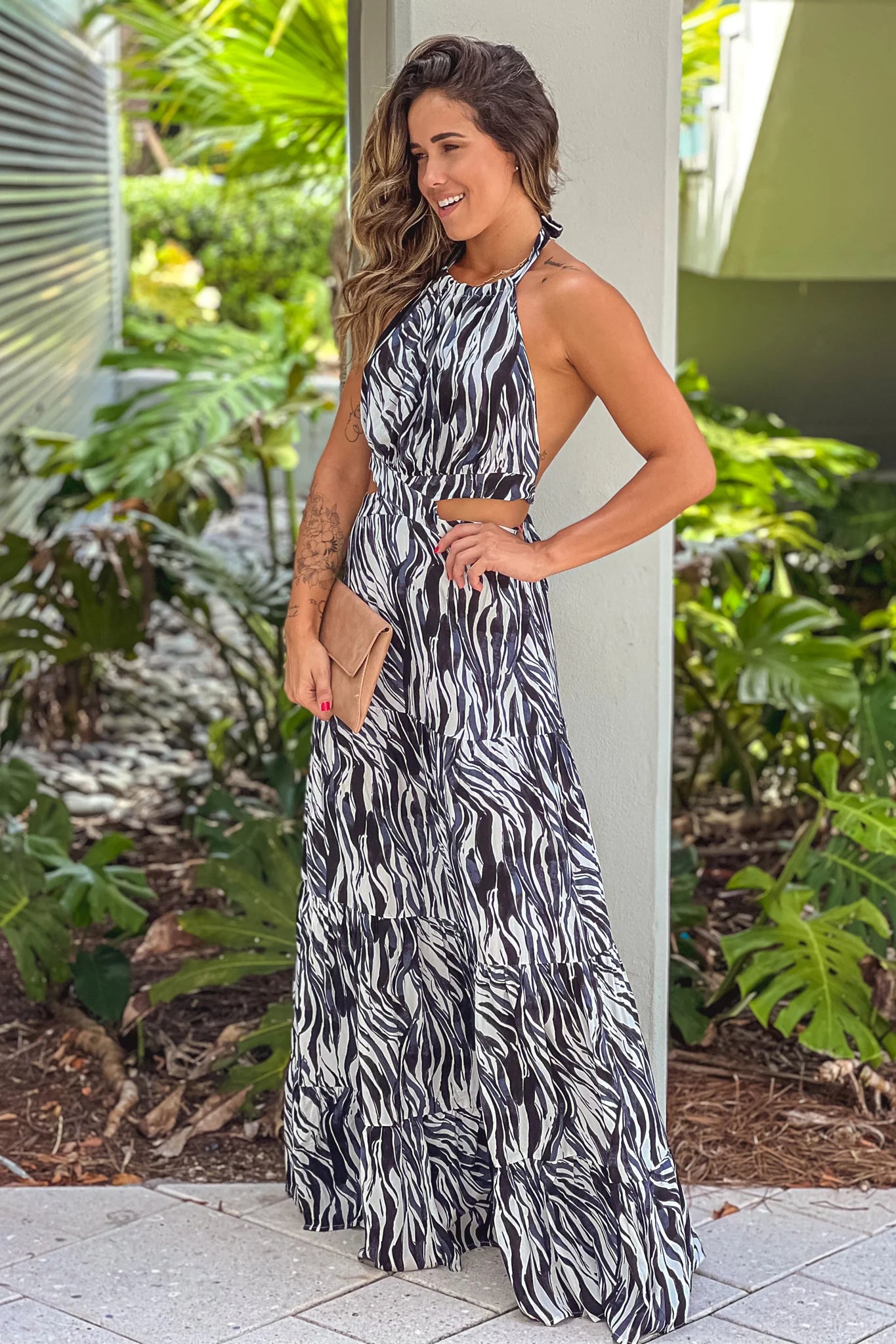 Zebra Maxi Dress With Open Back