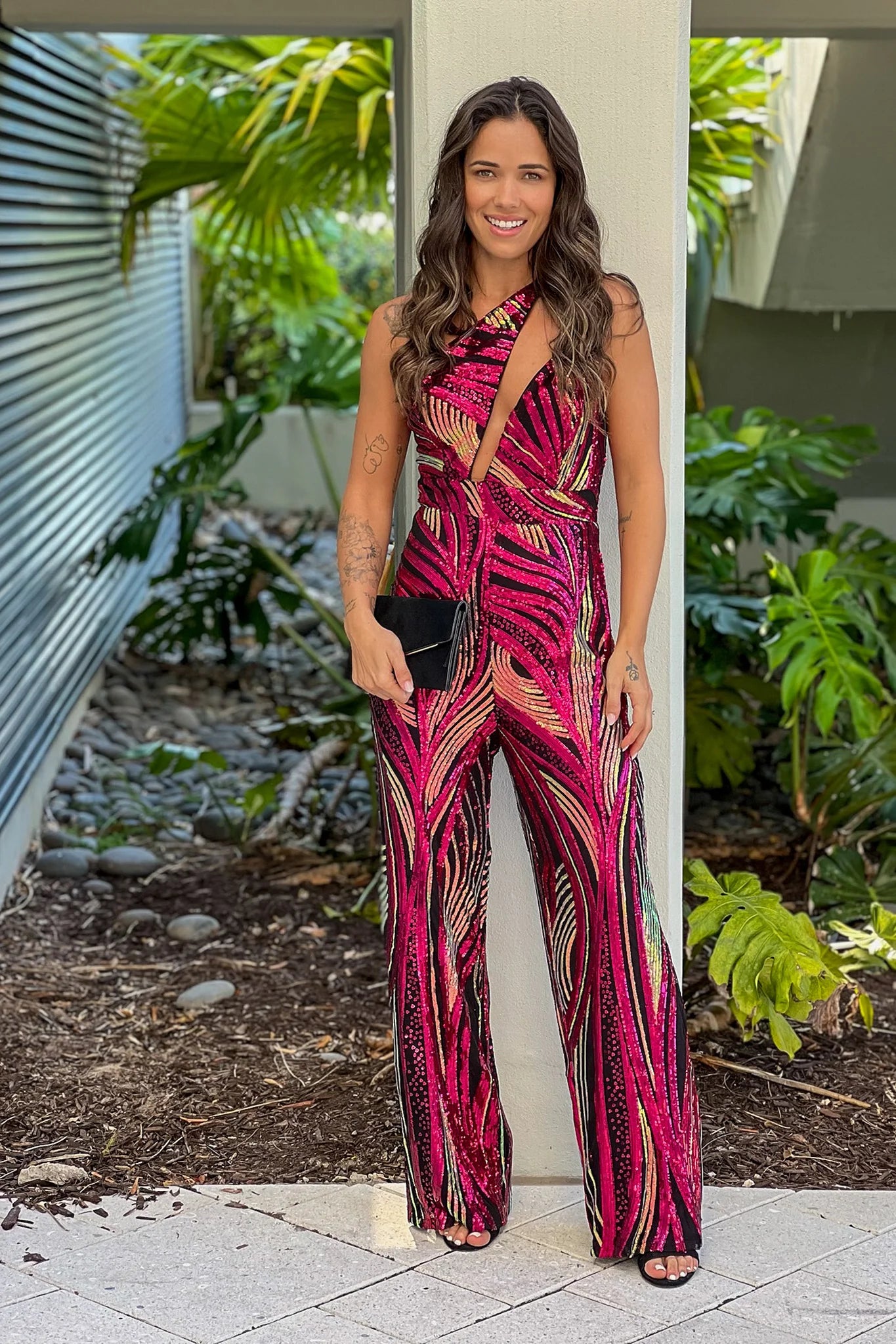 Raspberry Sequin Asymmetric Top Jumpsuit