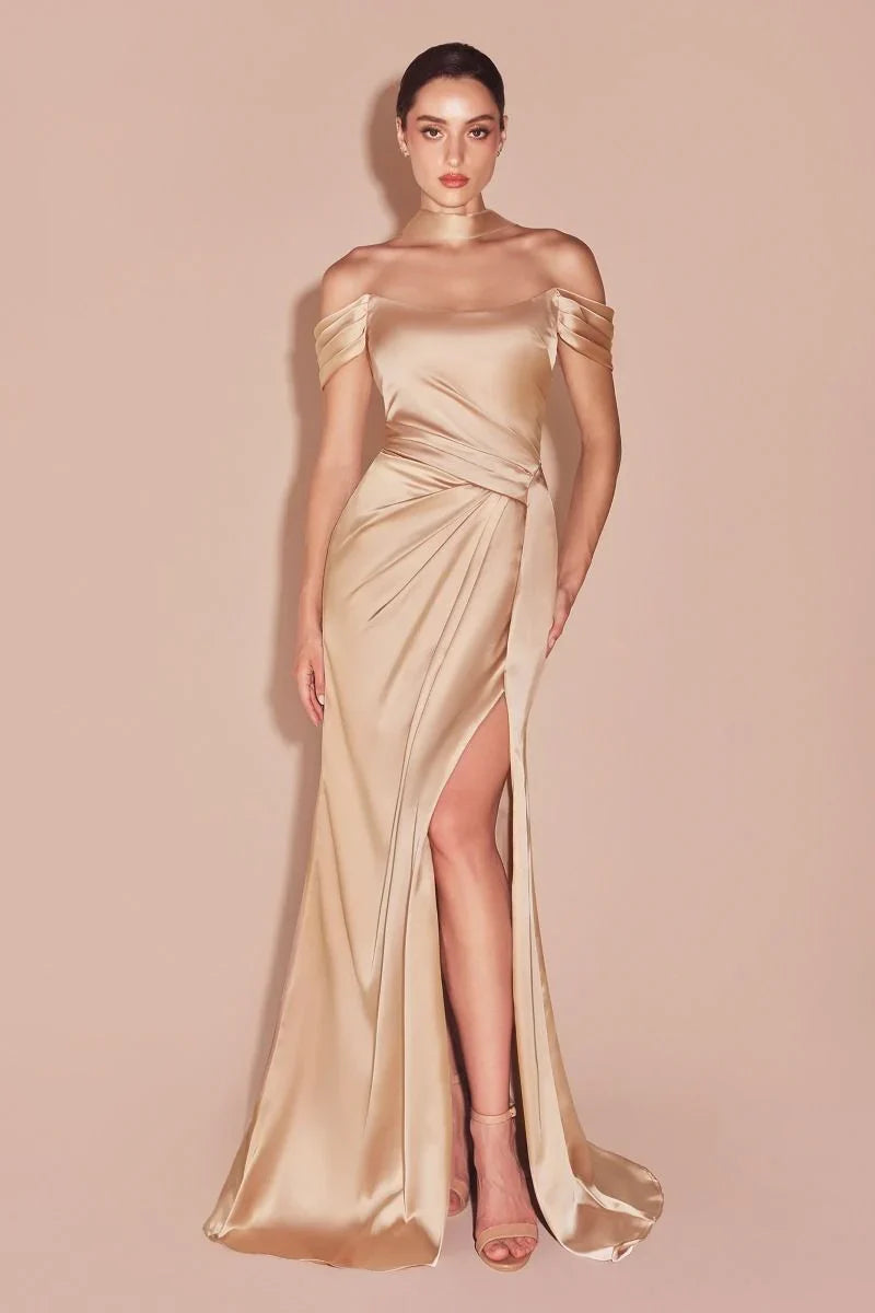 EMERSON GOWN OFF THE SHOULDER LUXE SATIN DRESS