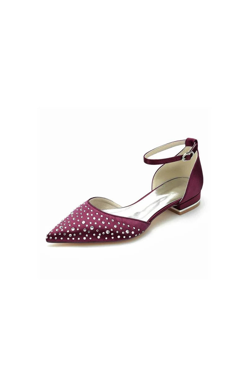 Pointed Toe Beaded Ankle Strap Buckle Kitten Heels