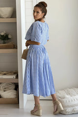 Blue Gingham Top And Skirt Set