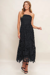 CAREFREE NIGHTS LACE MIDI DRESS BLACK