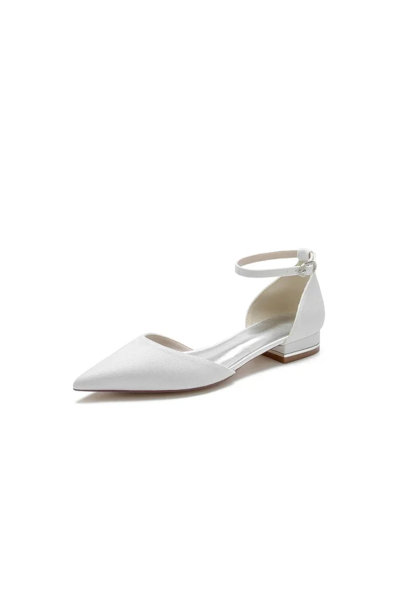 Stretch Glitter With Ankle Strap Pointed Toe Flat Heel Party Shoes