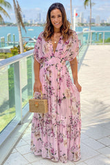 Pink Floral Maxi Dress With Dolman Sleeves