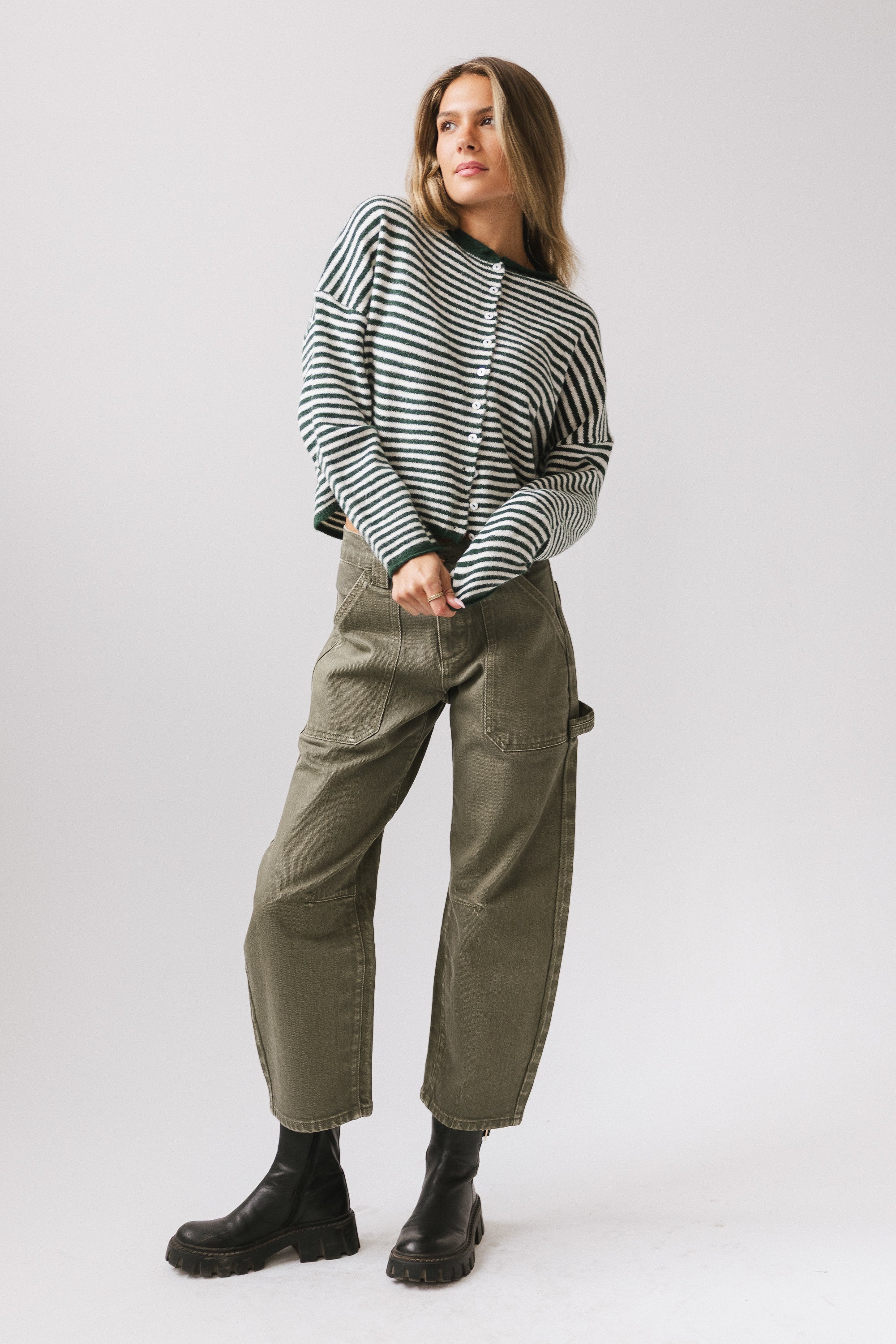 Miriam Striped Cardigan Forest