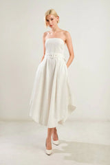 LIFES COMPASS WHITE STRAPLESS MIDI DRESS