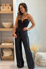 Black Sequined Bottom Jumpsuit