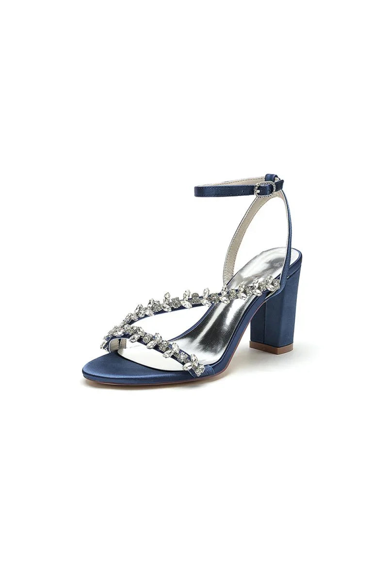 Rhinestone Beaded Ankle Straps Chunky Wedding Shoes
