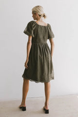Karrie Embroidered Midi Dress in Olive FINAL SALE