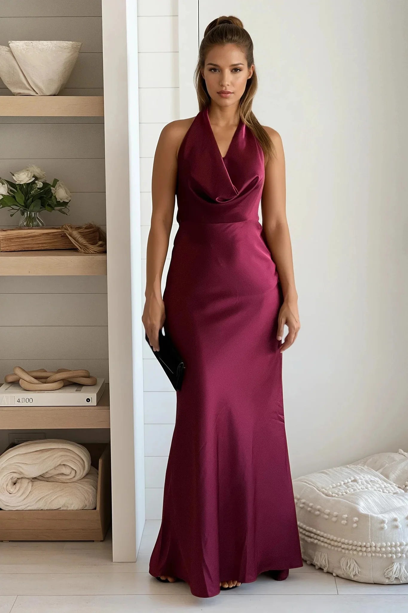 Cherry Draped Backless Maxi Dress