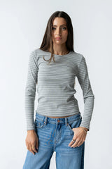 Indiana Striped Top in Heather Grey