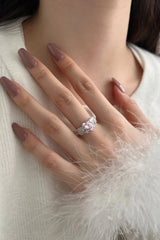 Sterling Silver Pink Heart Zircon Luxury Half Setting Ring
