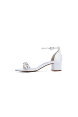Satin Block Heel Sandal with Diamond Embellishments
