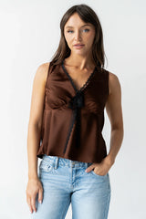 Kendall Satin Top in Brown
