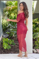 Burgundy One Shoulder Sequin Dress