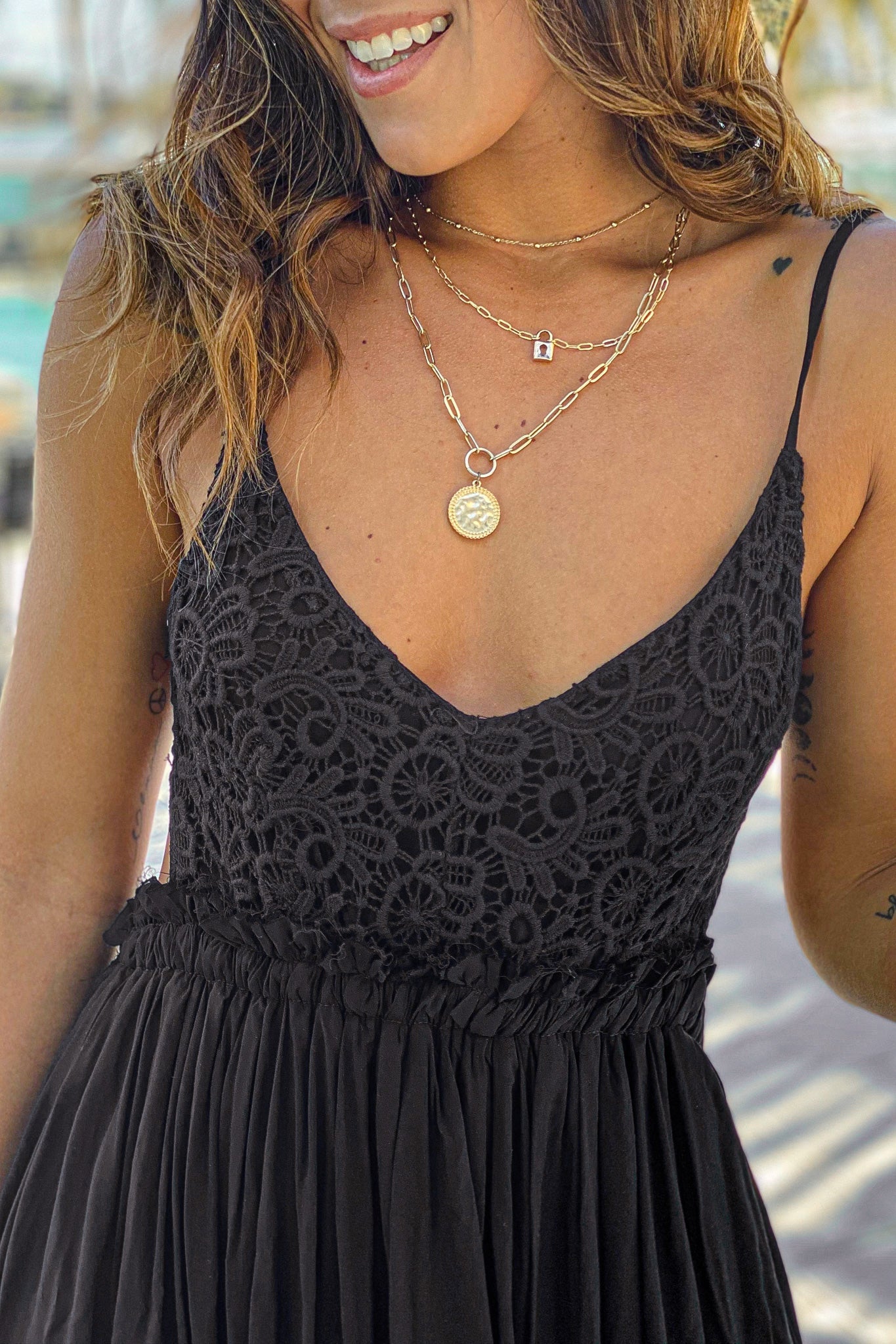Black Maxi Dress With Open Back and Frayed Hem