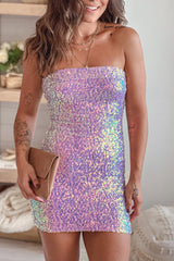 Lavender Sequin Strapless Short Dress