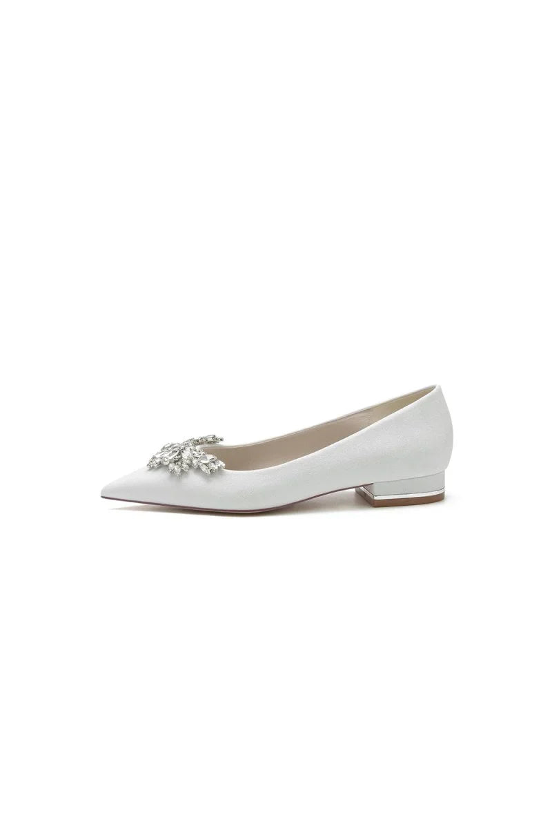 Glitter Pointed Toe Rhinestone Low Heels
