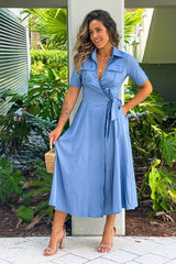 Denim Midi Dress With Pockets