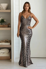 Black And Gold Sequin Mermaid Maxi Dress
