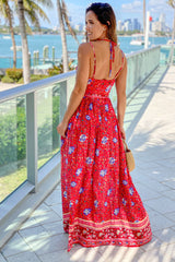 Red Printed Maxi Dress With Slit
