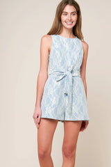MOMENT MAKER LACE DENIM ROMPER BLUE