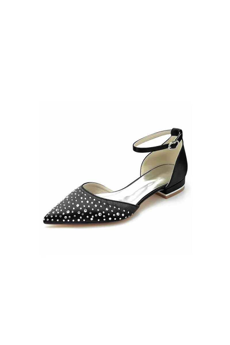 Pointed Toe Beaded Ankle Strap Buckle Kitten Heels