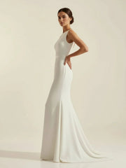 Simple Sleeveless Mermaid Wedding Dress With Sexy Bow